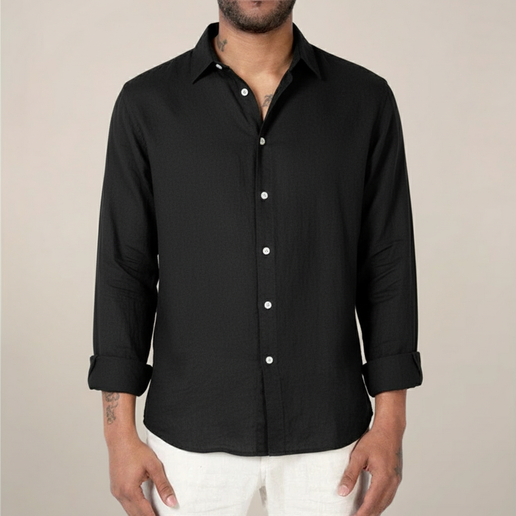 Men’s Relaxed Fit Shirt with Button Closure and Roll-Up Sleeves