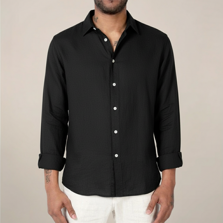 Men’s Relaxed Fit Shirt with Button Closure and Roll-Up Sleeves