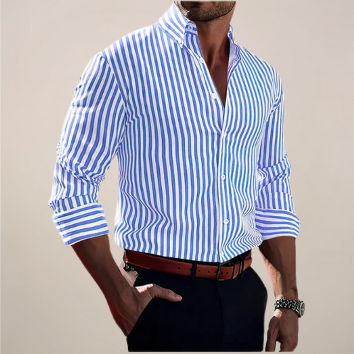 Men's Striped Long Sleeve Shirt with Button-Up Front