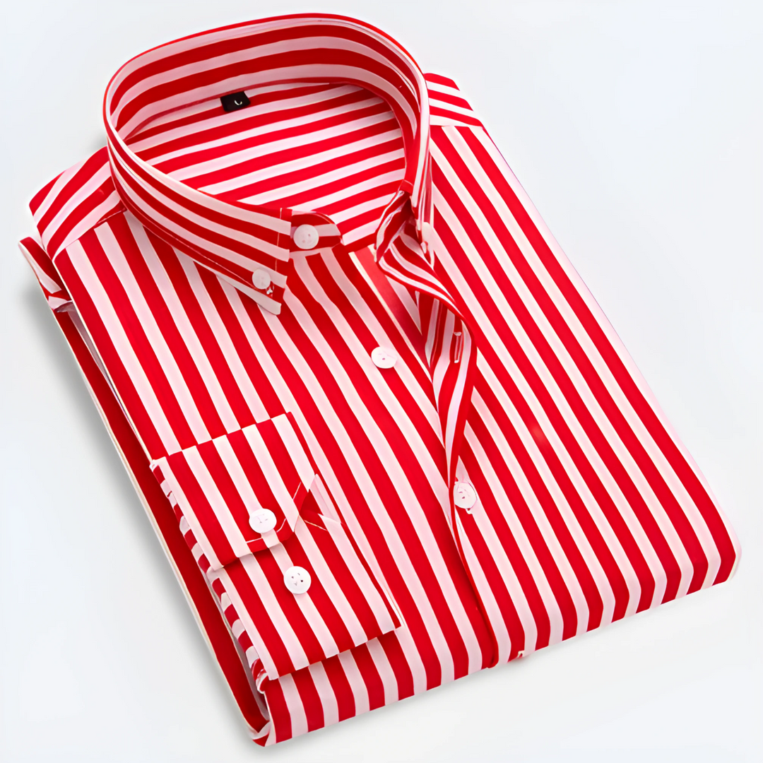 Men’s Striped Long Sleeve Shirt with Vertical Stripe Pattern