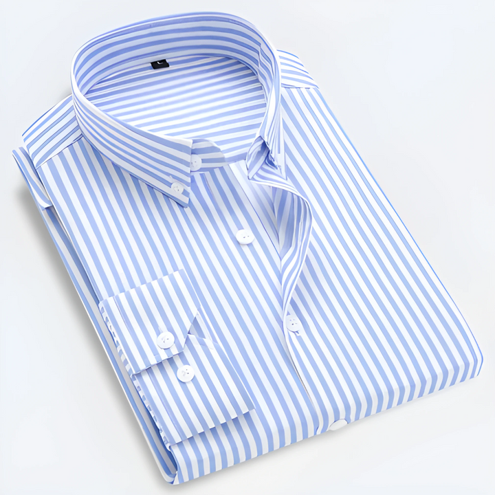 Men’s Striped Long Sleeve Shirt with Vertical Stripe Pattern