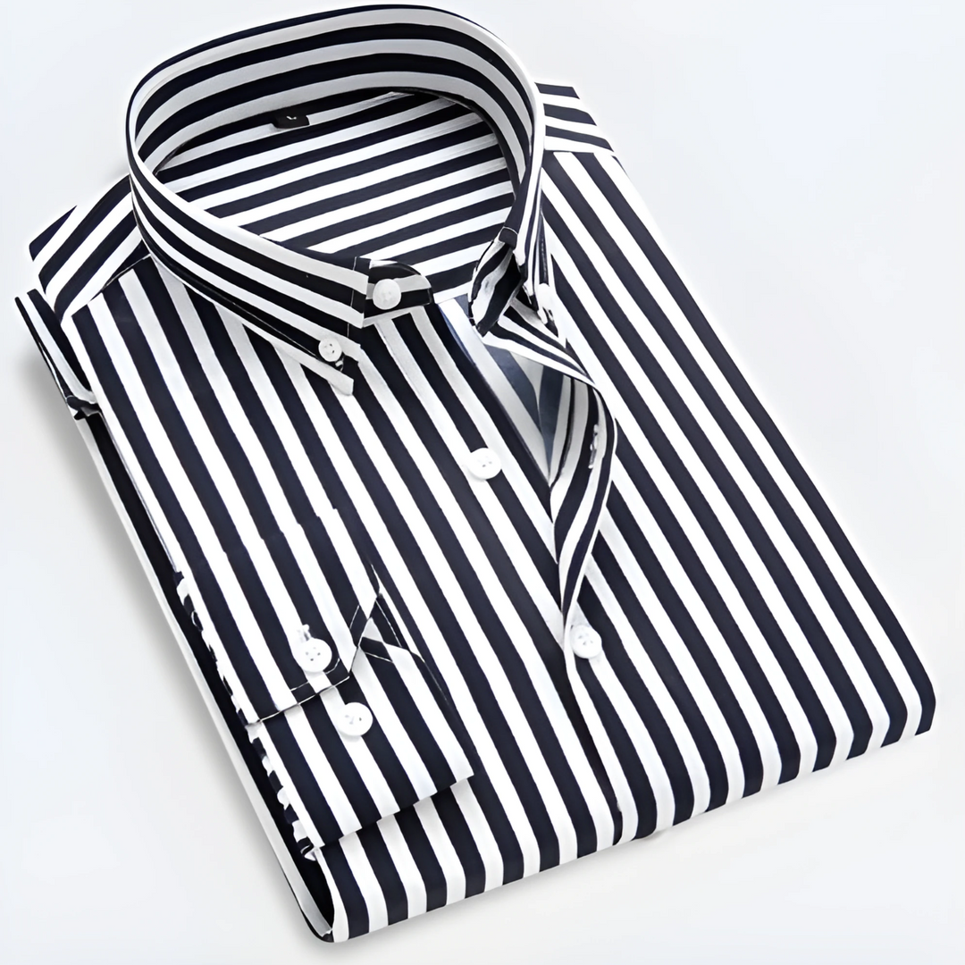 Men’s Striped Long Sleeve Shirt with Vertical Stripe Pattern
