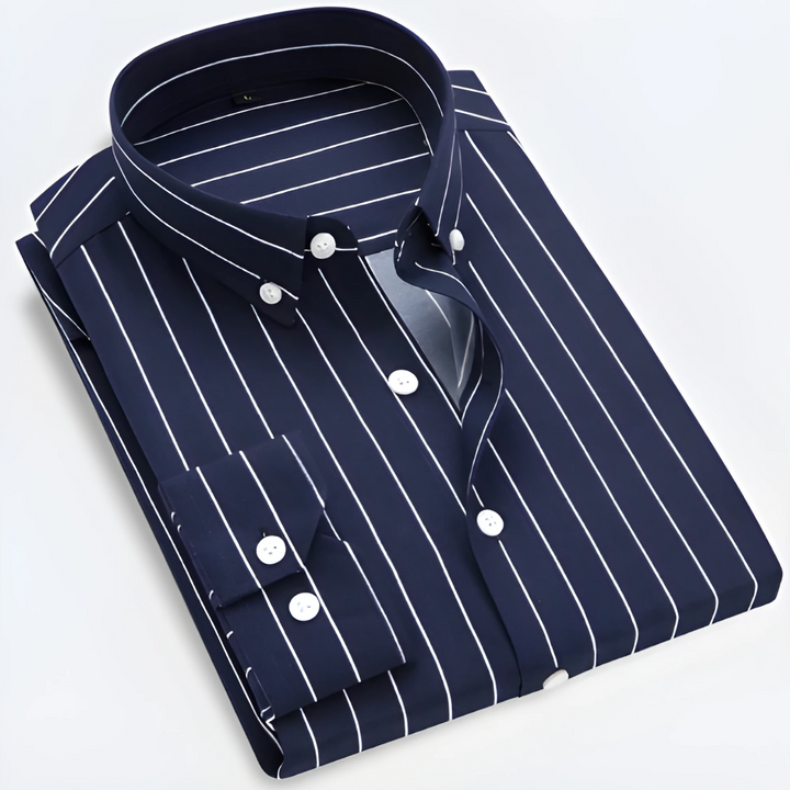 Men’s Striped Long Sleeve Shirt with Vertical Stripe Pattern