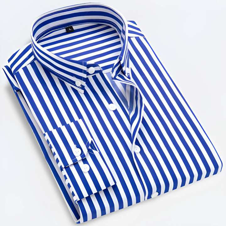 Men’s Striped Long Sleeve Shirt with Vertical Stripe Pattern
