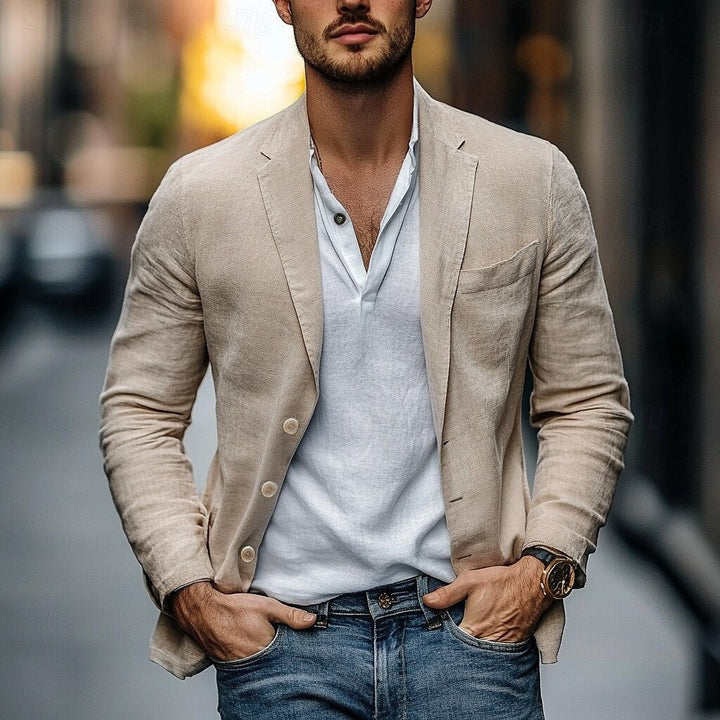 Mens Blazer with Classic Collar and Button Cuffs