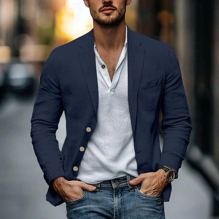 Mens Blazer with Classic Collar and Button Cuffs