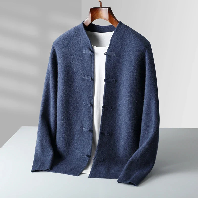 Men's Cardigan with Stand Collar and Button Closure