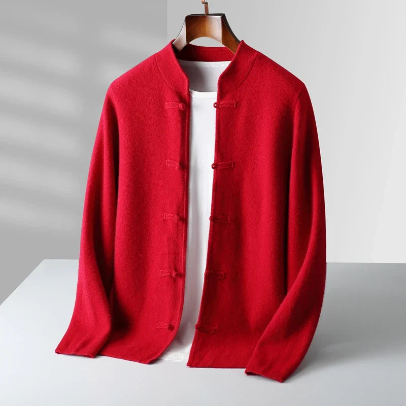 Men's Cardigan with Stand Collar and Button Closure