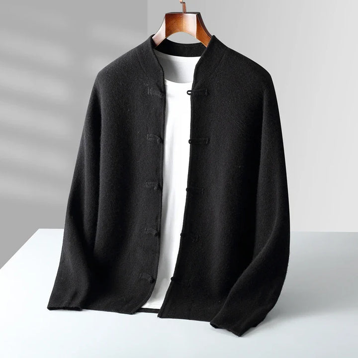 Men's Cardigan with Stand Collar and Button Closure