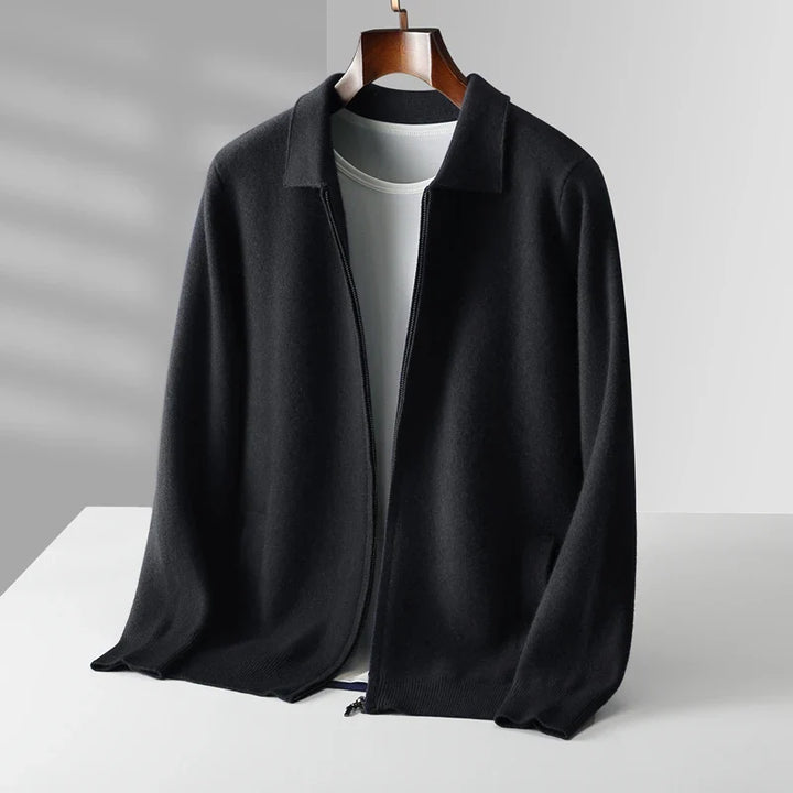 Men's Cardigan with Zipper Front and Structured Collar