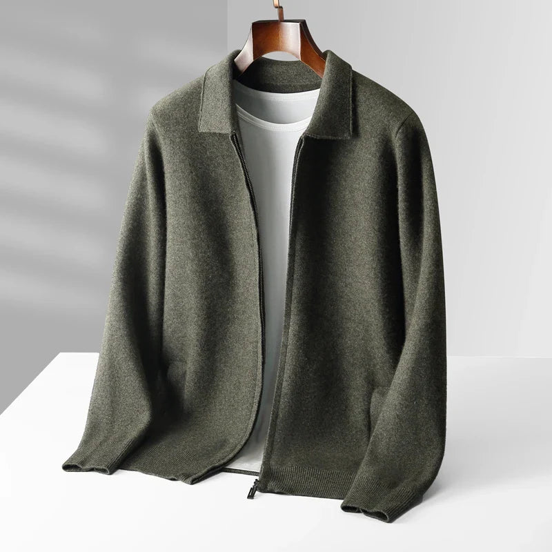 Men's Cardigan with Zipper Front and Structured Collar