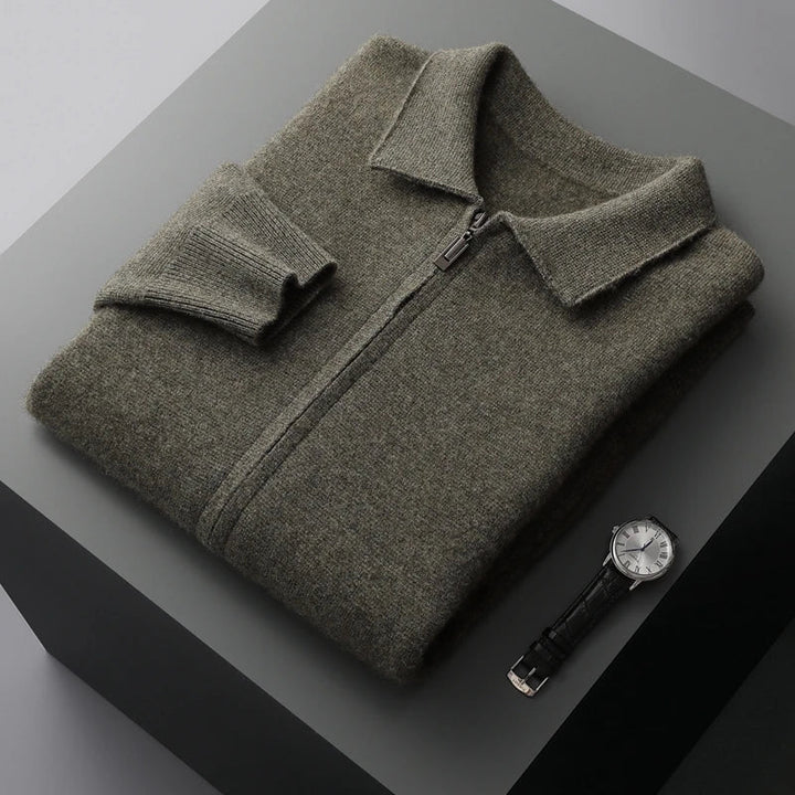 Men's Cardigan with Zipper Front and Structured Collar