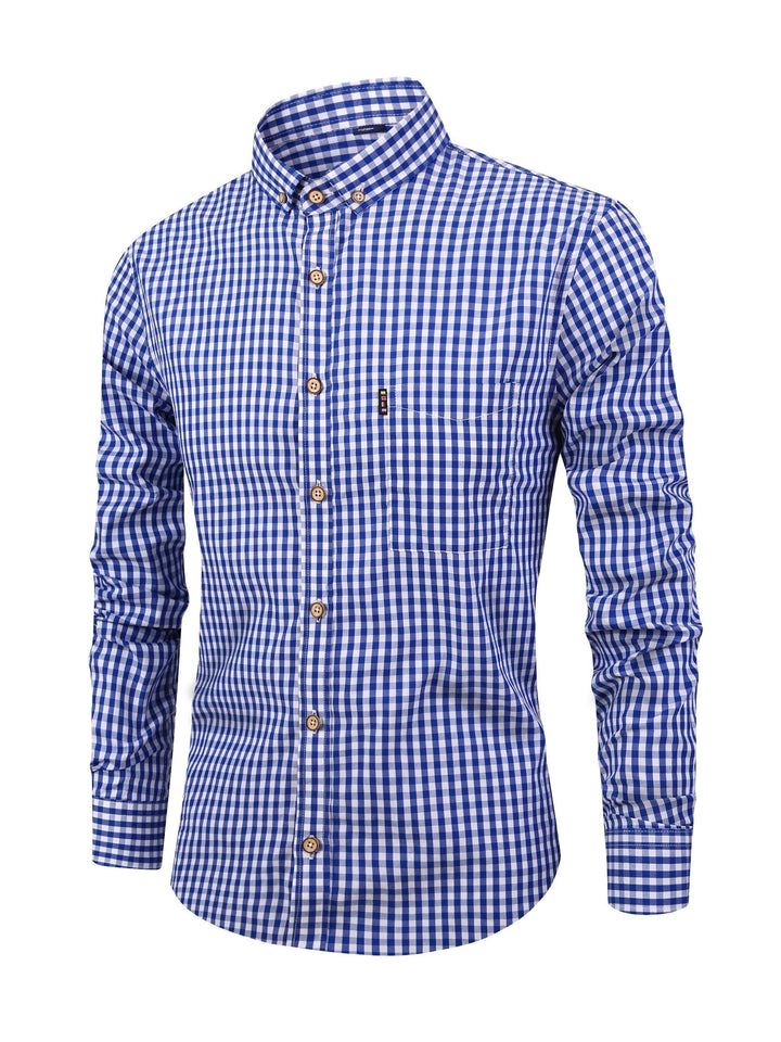 Men’s Check Shirt with Button Placket and Long Sleeves