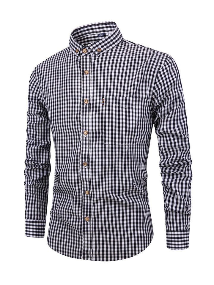 Men’s Check Shirt with Button Placket and Long Sleeves