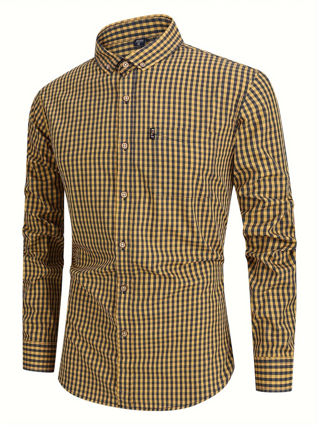 Men’s Check Shirt with Button Placket and Long Sleeves