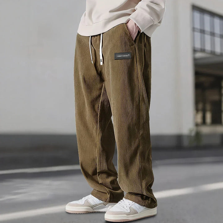 Men’s Corduroy Trousers with Adjustable Waist and Secure Pockets