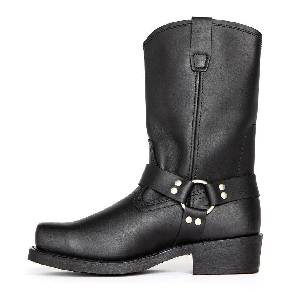 Men’s Cowboy Boots with Buckled Belt and High Shaft