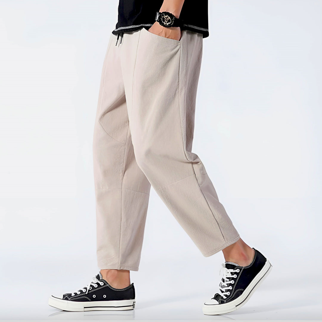 Men’s Cropped Trousers with Drawstring Waist and Side Pockets