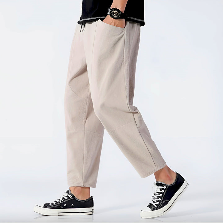 Men’s Cropped Trousers with Drawstring Waist and Side Pockets