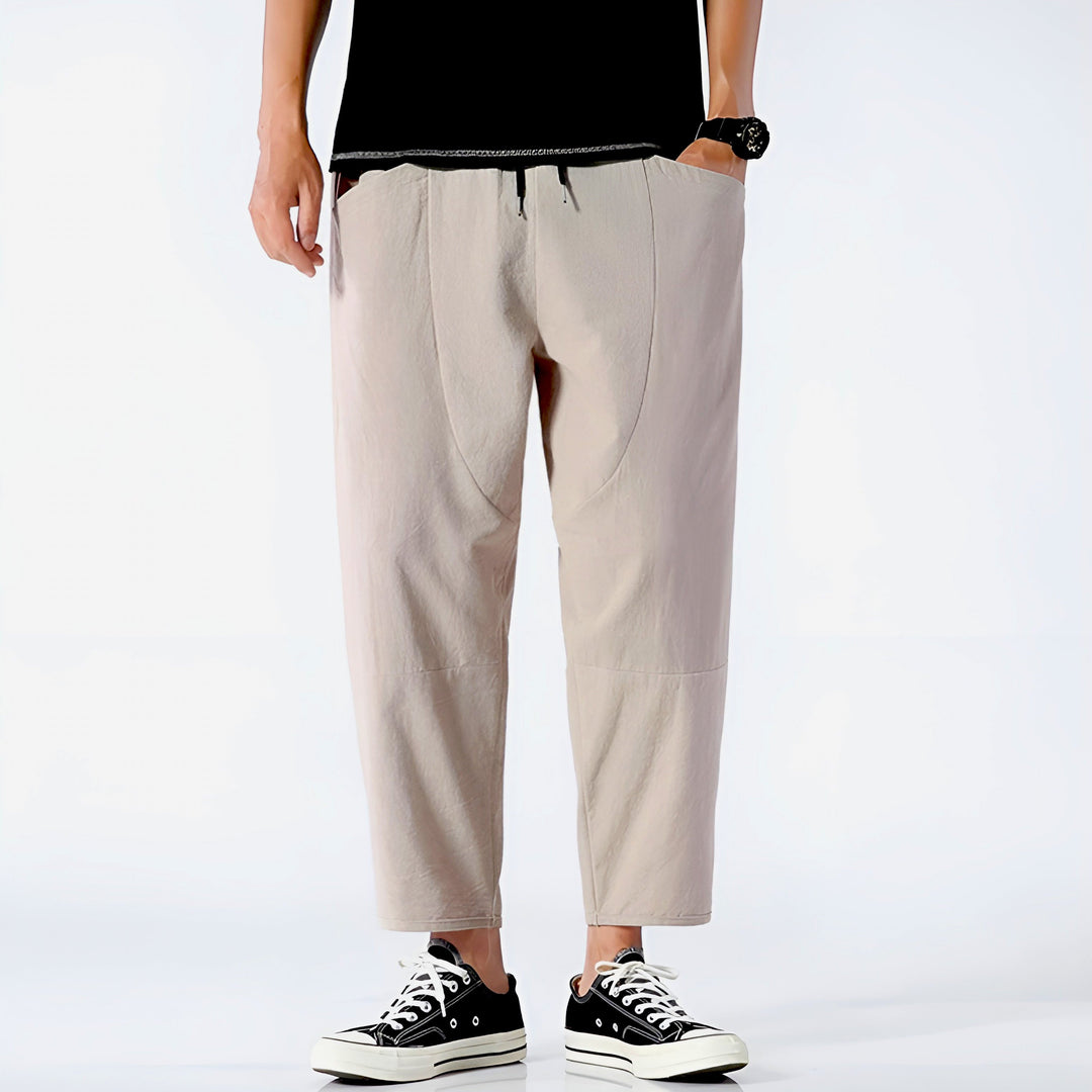 Men’s Cropped Trousers with Drawstring Waist and Side Pockets