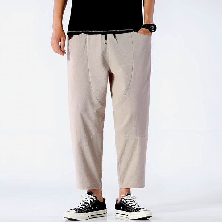 Men’s Cropped Trousers with Drawstring Waist and Side Pockets