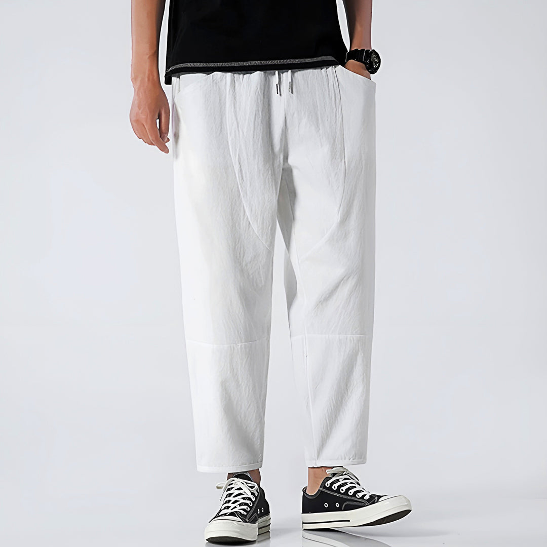 Men’s Cropped Trousers with Drawstring Waist and Side Pockets