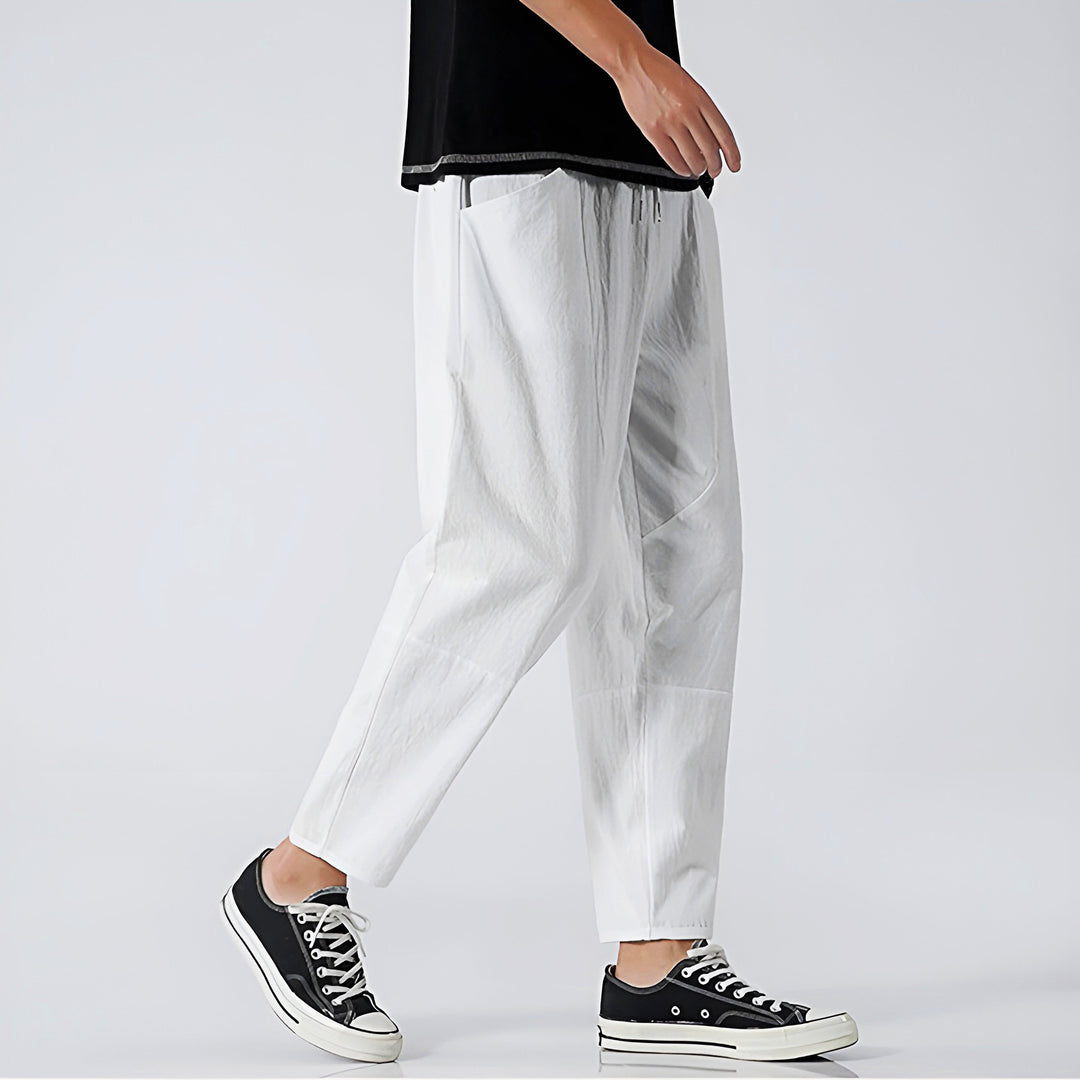 Men’s Cropped Trousers with Drawstring Waist and Side Pockets