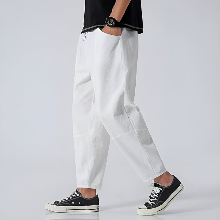 Men’s Cropped Trousers with Drawstring Waist and Side Pockets