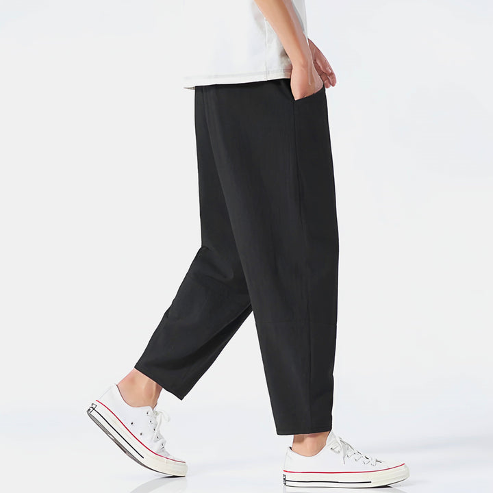 Men’s Cropped Trousers with Drawstring Waist and Side Pockets