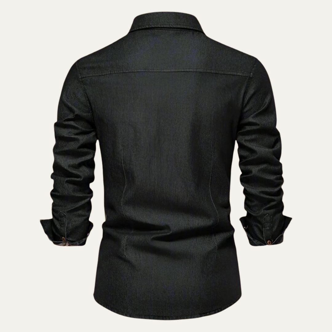 Mens Denim Shirt with Button-Down Front and Chest Pockets