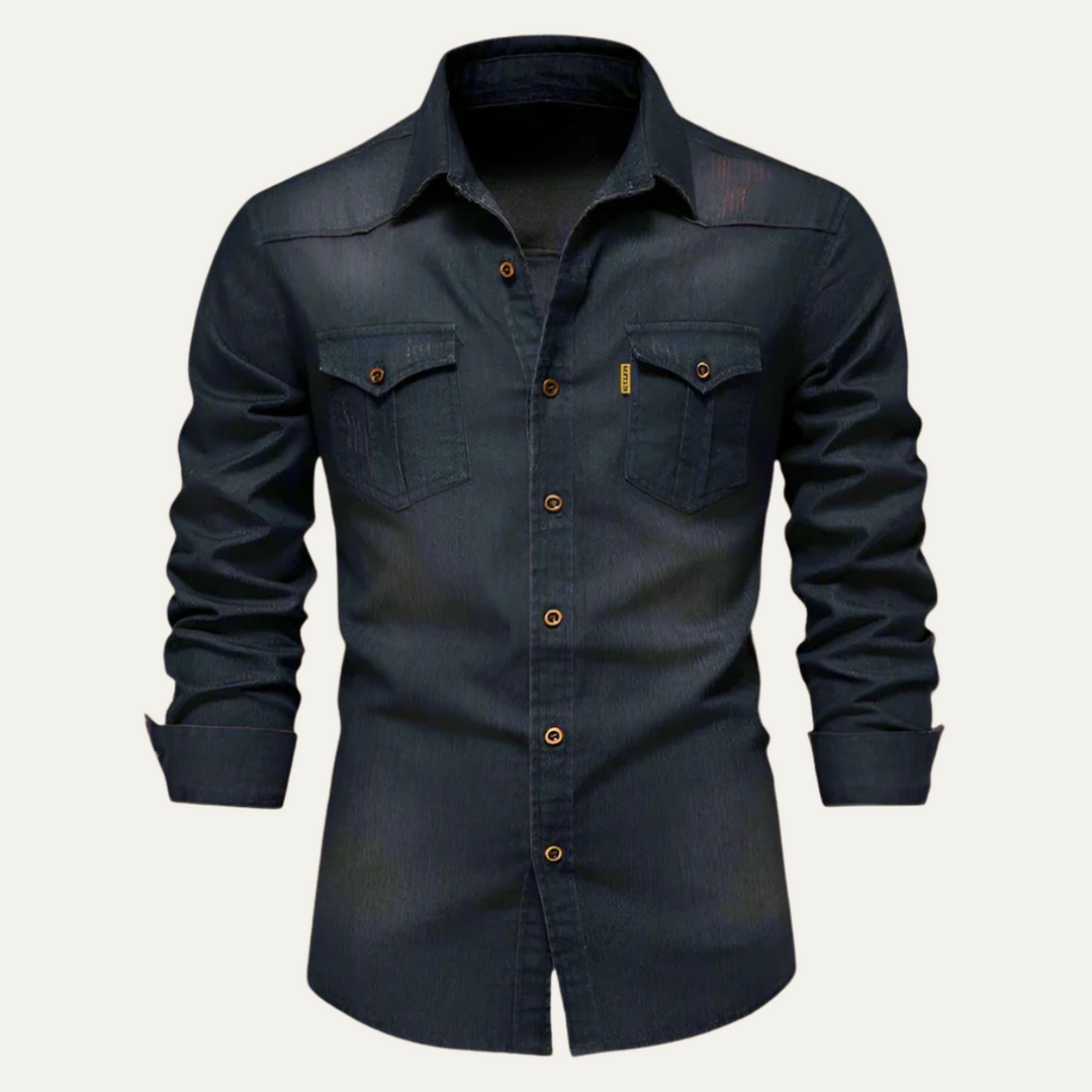 Mens Denim Shirt with Button-Down Front and Chest Pockets