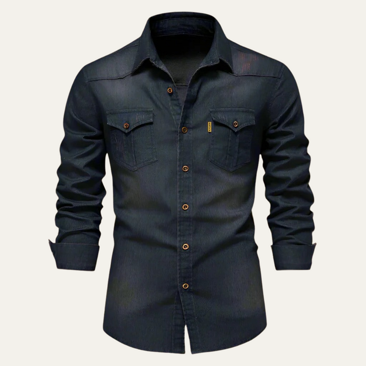 Mens Denim Shirt with Button-Down Front and Chest Pockets