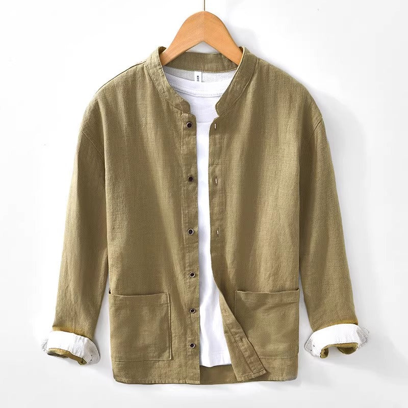Men’s Haku Collar Shirt with Mandarin Collar and Button Closure