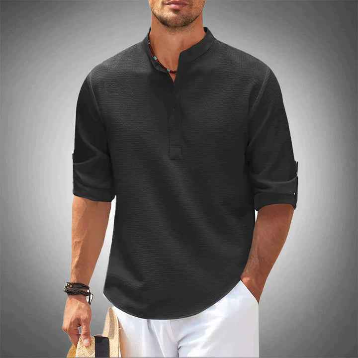 Men’s Henley Shirt with Button Placket and Short Sleeves
