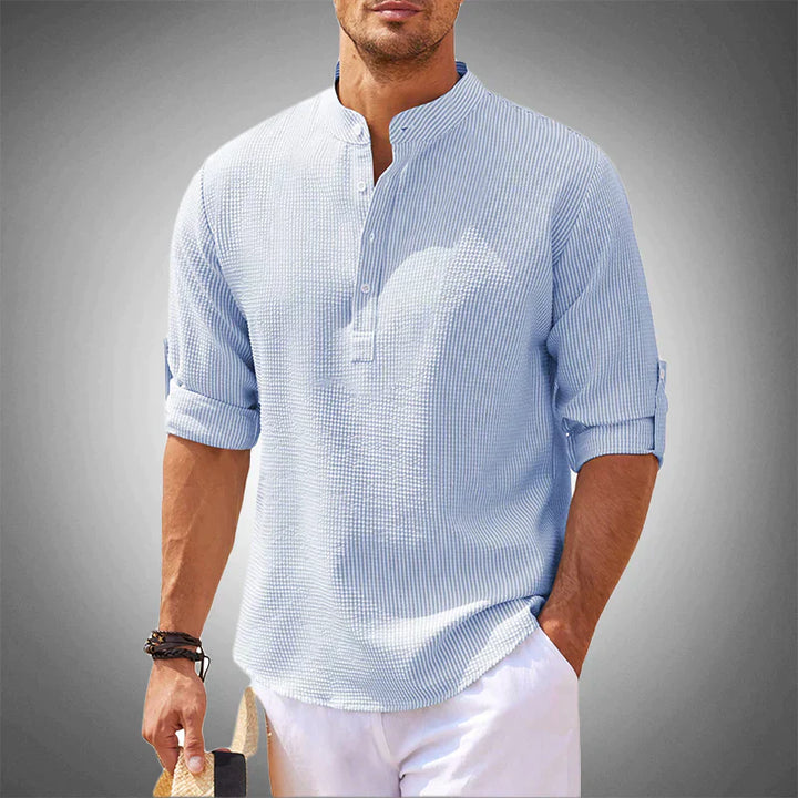 Men’s Henley Shirt with Button Placket and Short Sleeves
