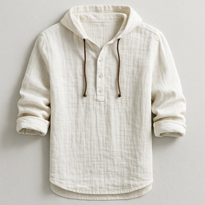 Men’s Hoodie with Adjustable Hood and Linen Fabric
