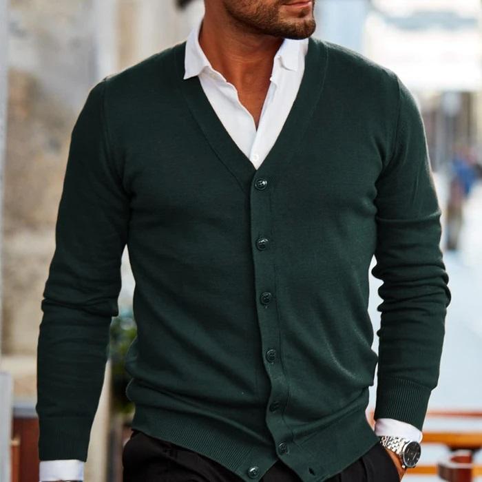 Men’s Knit Cardigan with Button Closure and Ribbed Cuffs