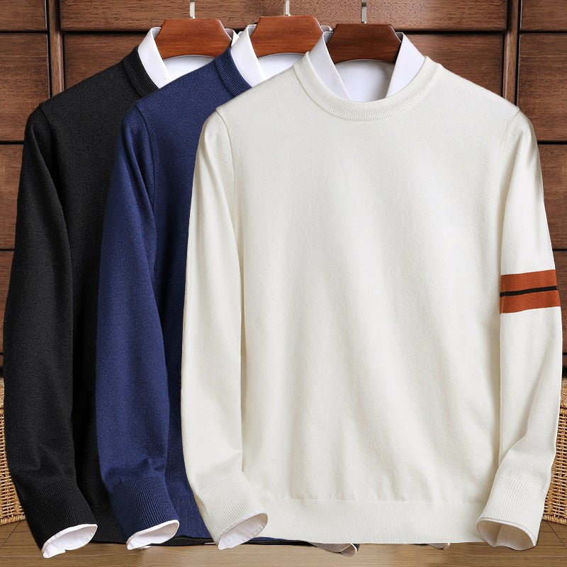 Mens Knit Jumper with Crew Neck Collar and Ribbed Hem