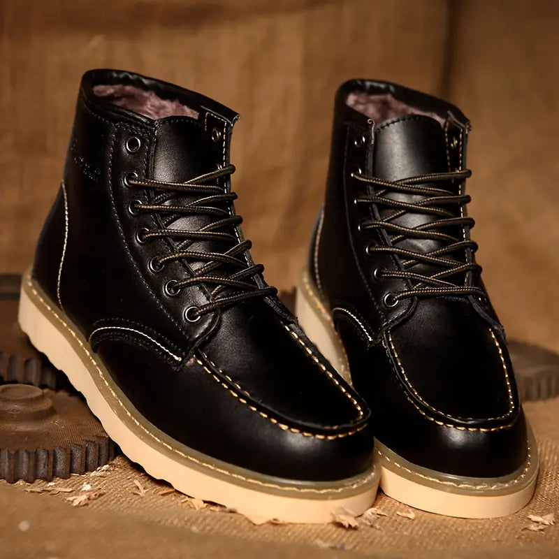 Men’s Lace-Up Winter Ankle Boots with Thick Sole and Lined Interior