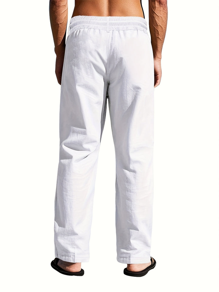 Men’s Linen Trousers with Drawstring Waist and Multi-Button Design