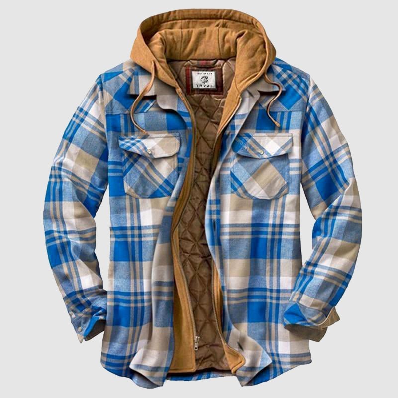Mens Lumberjack Jacket with Zipper Closure and Detachable Hood