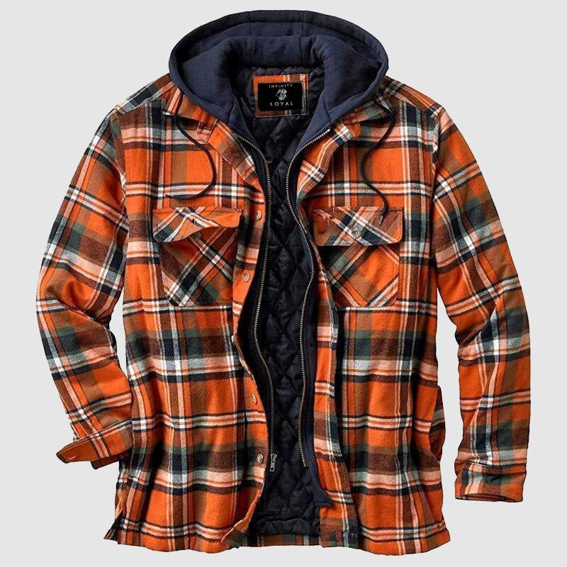 Mens Lumberjack Jacket with Zipper Closure and Detachable Hood