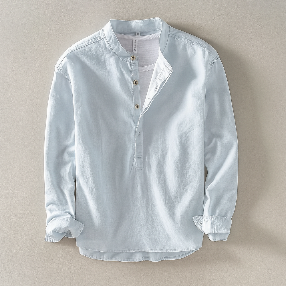 Men’s Mandarin Collar Shirt with Button Placket