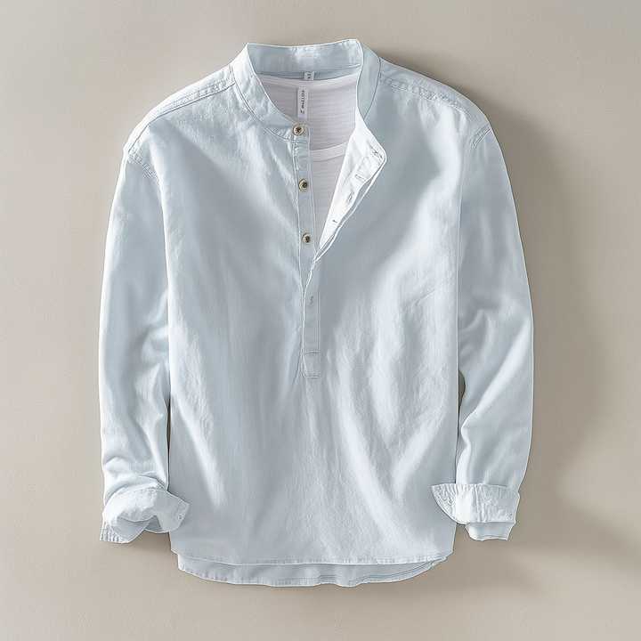Men’s Mandarin Collar Shirt with Button Placket