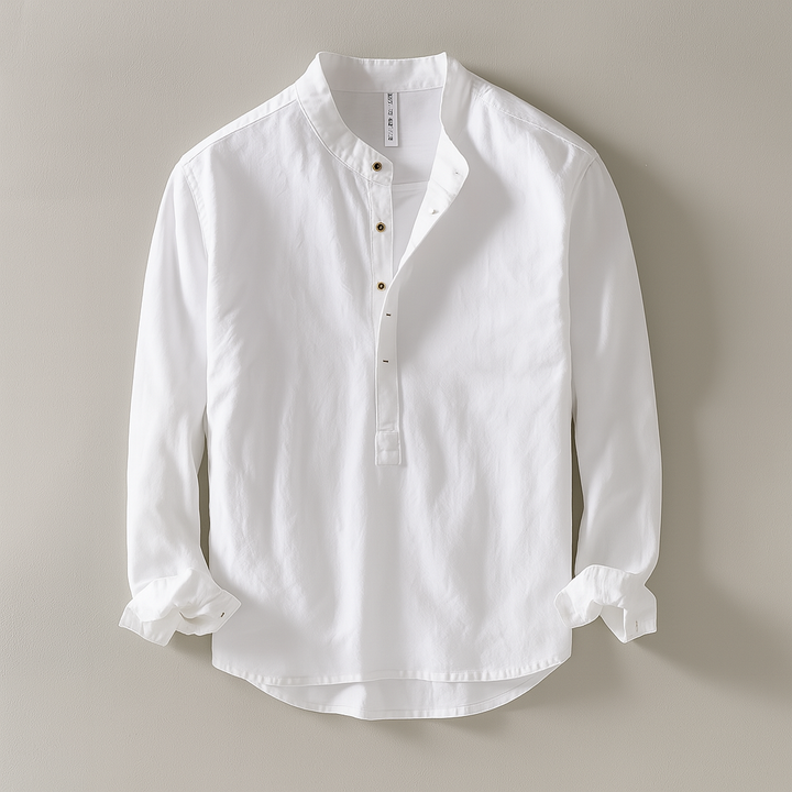 Men’s Mandarin Collar Shirt with Button Placket