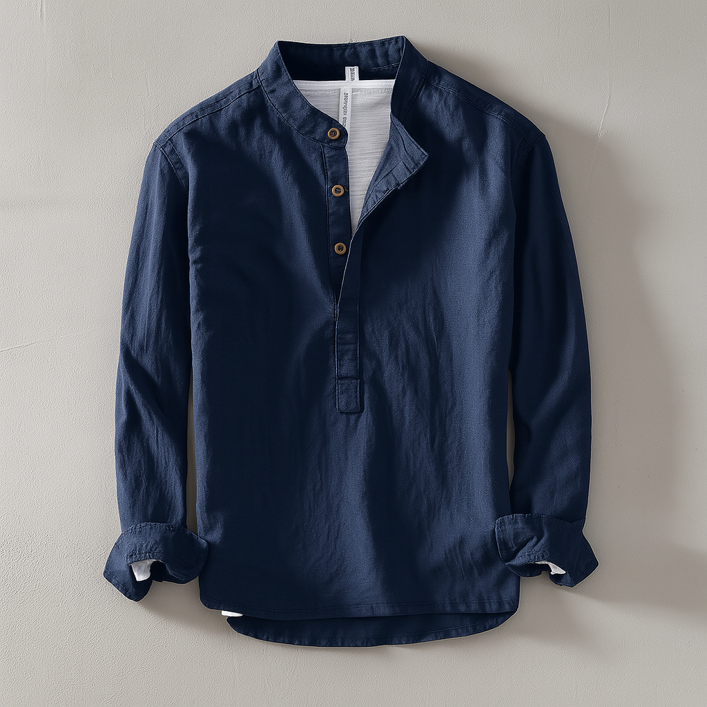 Men’s Mandarin Collar Shirt with Button Placket
