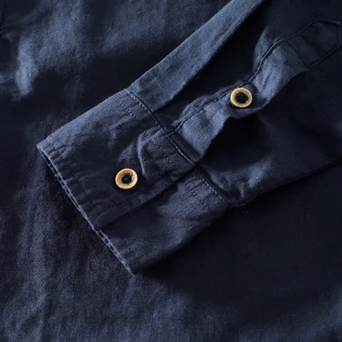 Men’s Mandarin Collar Shirt with Button Placket