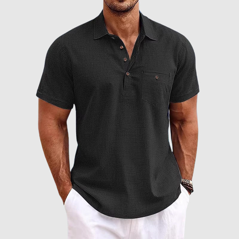 Mens Polo Shirt with Turn‑Down Collar and Button Placket Closure