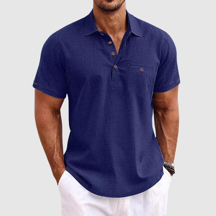 Mens Polo Shirt with Turn‑Down Collar and Button Placket Closure