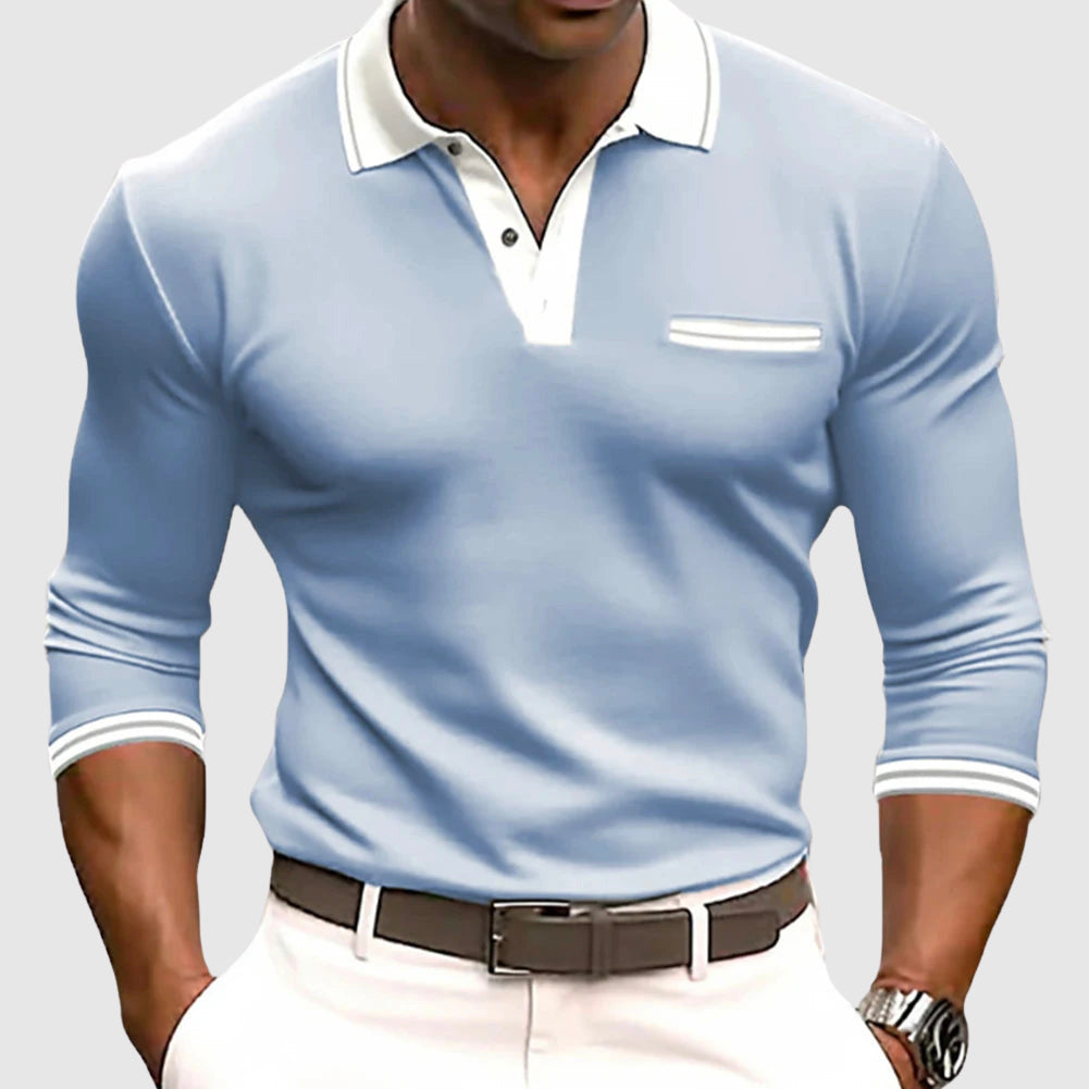 Mens Polo Shirt with Turn‑Down Collar and Contrast Trim